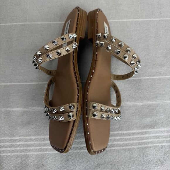 Steve Madden Skylar Slip On Studded Strappy Flat Sandal Bling Tan Silver 7.5 - Picture 9 of 11